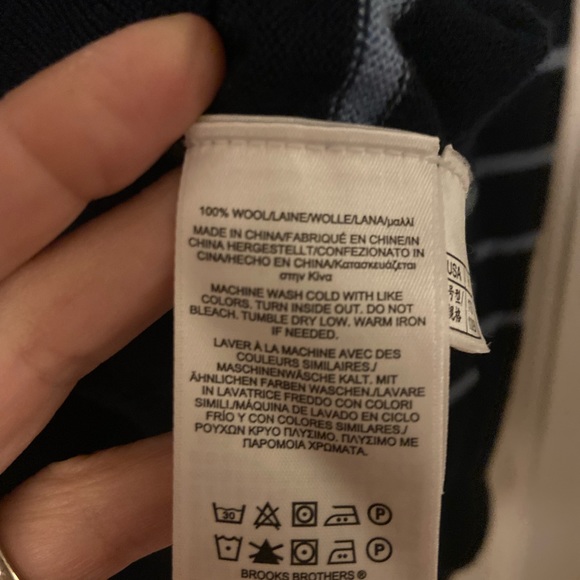 Brooks Brothers 100% Fine Merino Wool Half Zip Sweater- Navy Blue Stripes - Picture 9 of 13